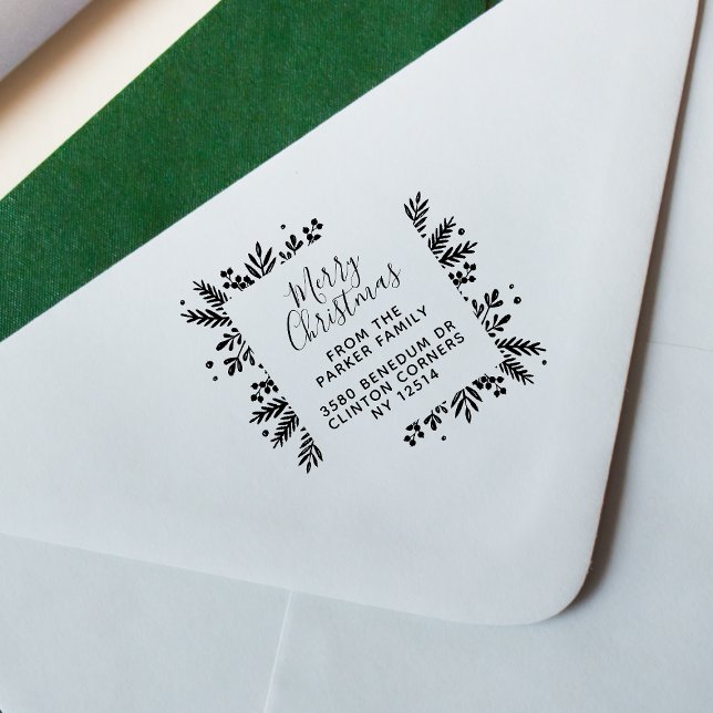 Frohe Weihnachtsschrift & Grüne Rücksendeadresse Gummistempel (Rubber Stamp Mock-up)