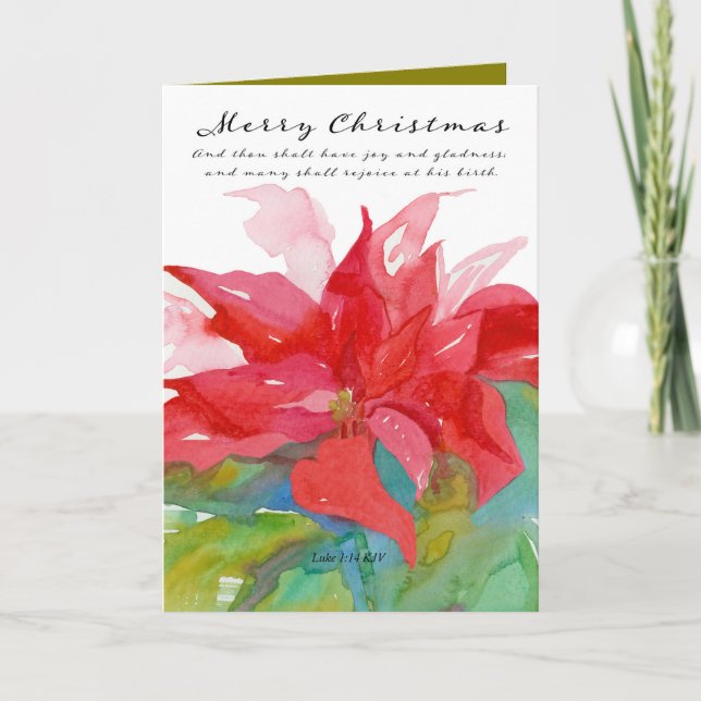 Frohe Weihnachtsschrift Luke Red Poinsettia Karte (Vorderseite)
