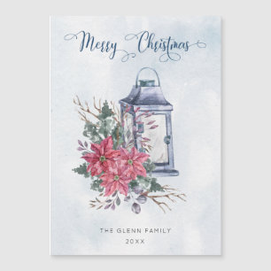 Frohe Weihnachtsschrift mit Watercolor Poinsettias Magnetkarte