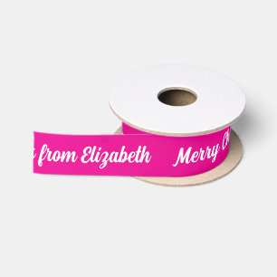 Frohe Weihnachtsschrift & Name Hot Pink und White Satinband
