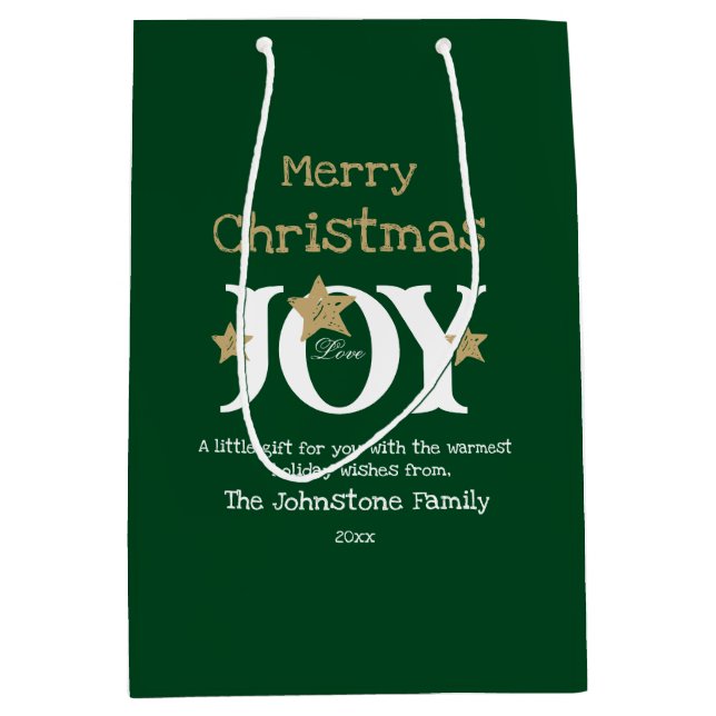 Frohe Weihnachtsschrift Name Rustic Green Chic Mittlere Geschenktüte (Vorderseite)