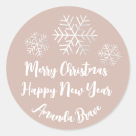 Frohe Weihnachtsschrift Name Snowflake Gray Rose Runder Aufkleber