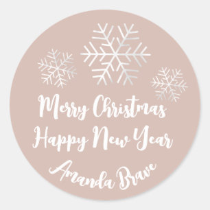Frohe Weihnachtsschrift Name Snowflake Gray Rose Runder Aufkleber