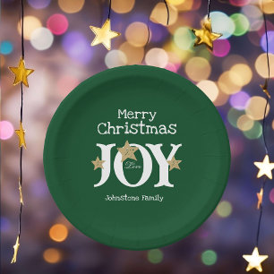 Frohe Weihnachtsschrift Rustic Green Party Pappteller