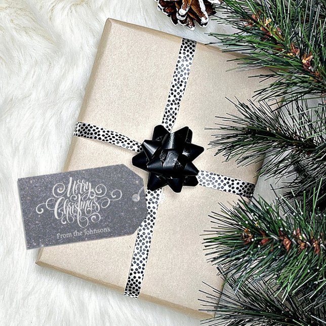 Frohe Weihnachtsschrift Silber Glitzer personalisi Geschenkanhänger (Von Creator hochgeladen)