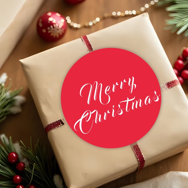 Frohe Weihnachtsschrift White Red Holiday Runder Aufkleber (Von Creator hochgeladen)