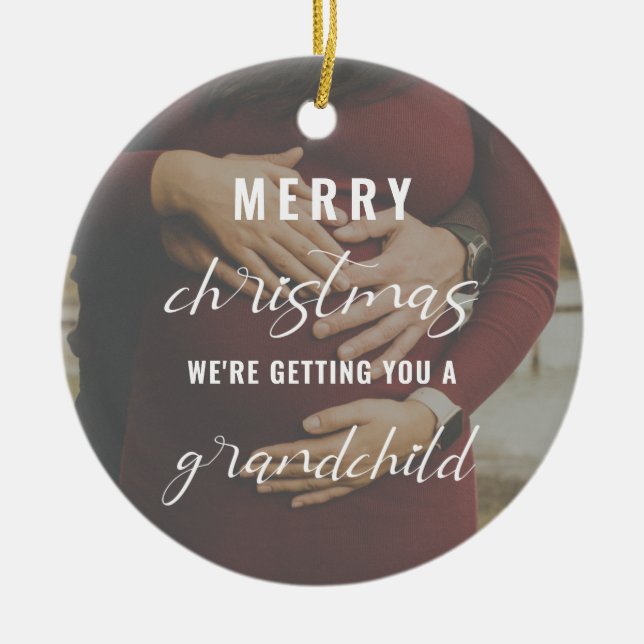 Frohe Weihnachtsschwangerschaft/Baby-Ankündigung F Keramik Ornament (Vorne)