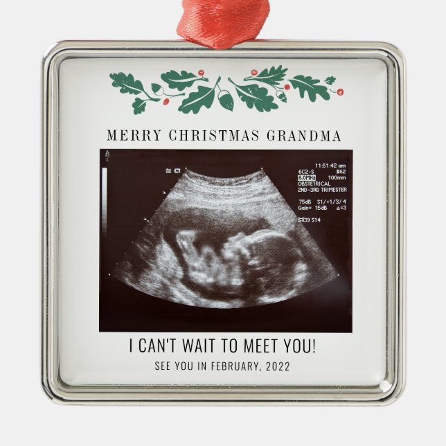 Frohe Weihnachtsschwangerschaft Ultrasound Foto Om Ornament Aus Metall (Vorne)
