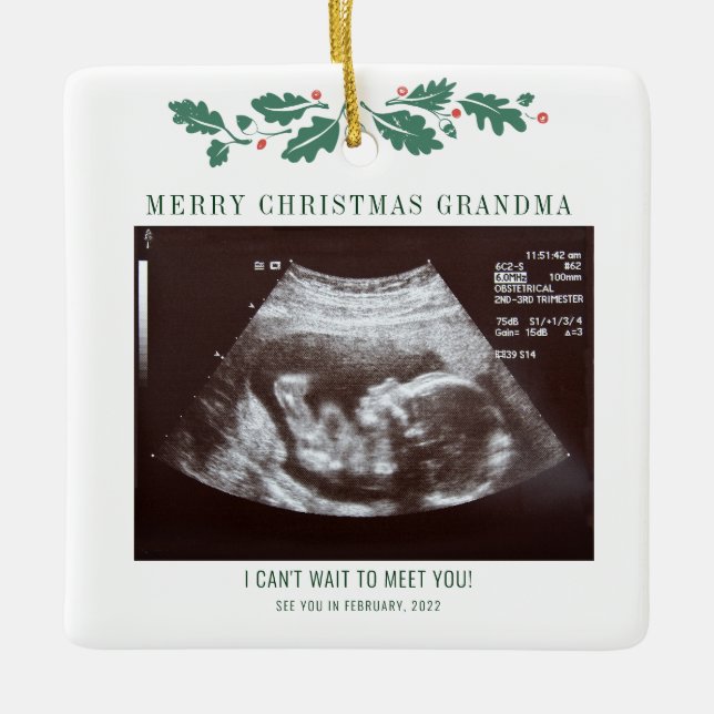 Frohe Weihnachtsschwangerschaft Ultrasound Oma Keramikornament (Vorderseite)