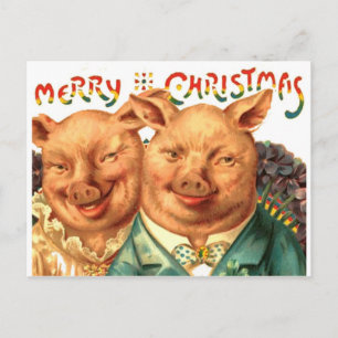 Frohe Weihnachtsschweine Vintage Postkarte Kunst
