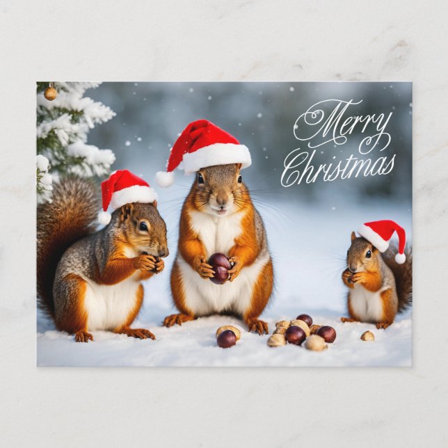 Frohe Weihnachtsseichenfamilie in Weihnachtsmannmü Postkarte (Vorderseite)