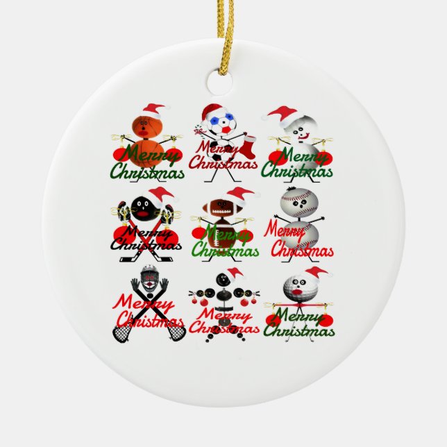 Frohe Weihnachtssportarten Gefüllt Holday Cartoon Keramik Ornament (Vorne)