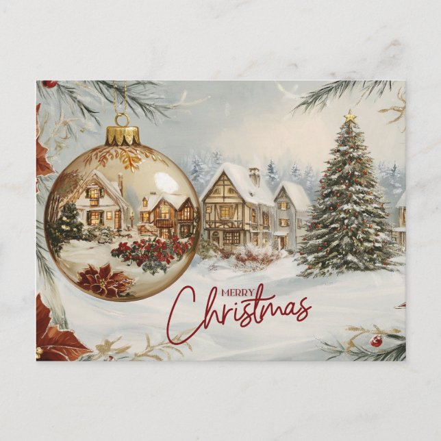 Frohe Weihnachtsstadt, Weihnachtsbaum, Ornament Feiertagspostkarte (Vorderseite)