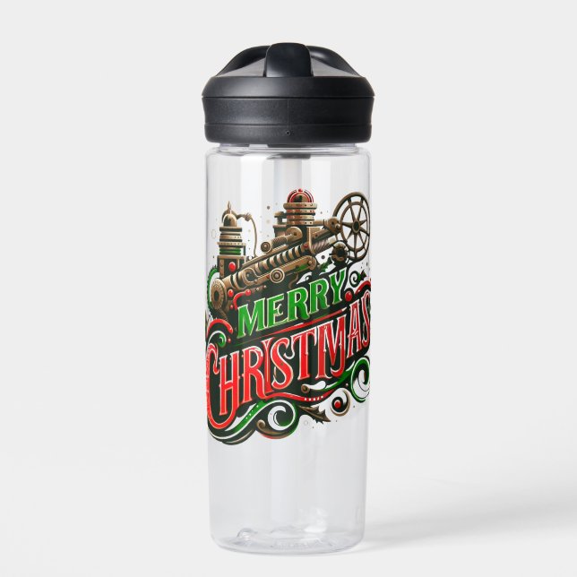 Frohe Weihnachtsstampunk Trinkflasche (Vorderseite)