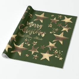 Frohe Weihnachtsstars Green Gold Elegantes Skript Geschenkpapier