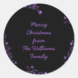 Frohe Weihnachtsstars Schwarz Lila Elegant Chic Runder Aufkleber