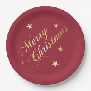 Frohe Weihnachtsstars Wein Rotes Gold Napkins Pappteller