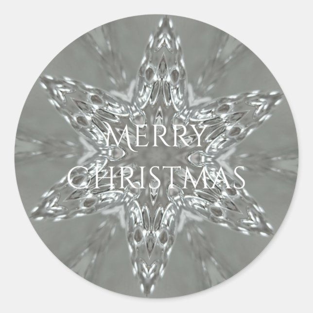 Frohe Weihnachtsstern Antique Silver Gray Runder Aufkleber (Vorderseite)