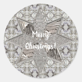 Frohe Weihnachtsstern Elegante Imitate Silberstrei Runder Aufkleber