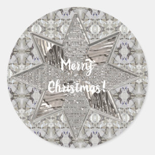 Frohe Weihnachtsstern Elegante Imitate Silberstrei Runder Aufkleber