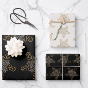 Frohe Weihnachtssternkalligraphie Groß und Klein Geschenkpapier Set