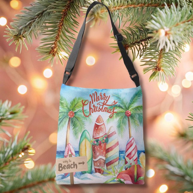 Frohe WeihnachtsSurfbretter auf der Beach Tote Tas Tragetaschen Mit Langen Trägern (Von Creator hochgeladen)