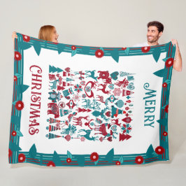 Frohe Weihnachtssymbol Nordic Floral Border Winter Fleecedecke