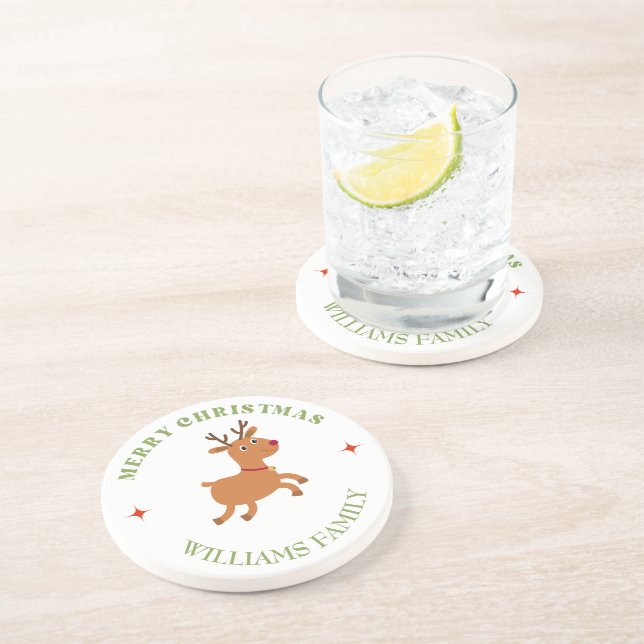 Frohe Weihnachtstext Rentiere weiß Getränkeuntersetzer (Seite)
