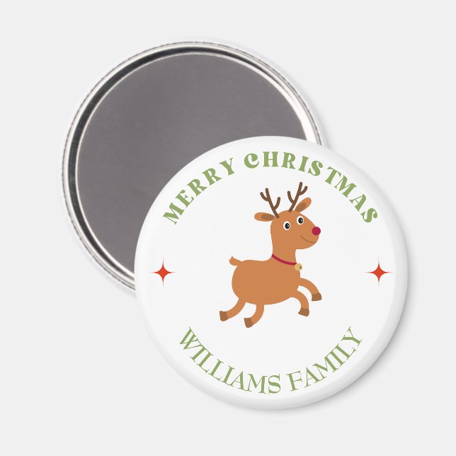 Frohe Weihnachtstext Rentiere weiß Magnet (Vorderseite/Rückseite)