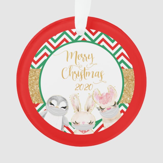 Frohe Weihnachtstiere Gesicht Masken 2020 Lamas Ornament (Vorderseite)