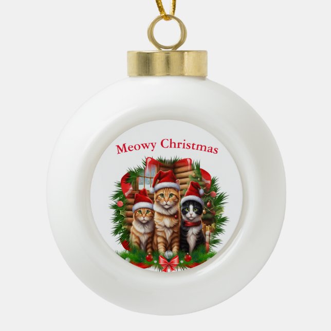 Frohe Weihnachtstiere Keramik Kugel-Ornament (Vorderseite)