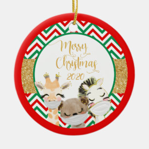 Frohe Weihnachtstiermasken 2020 Keramik Ornament