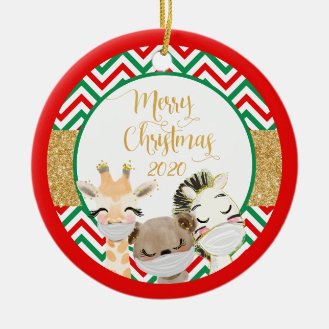 Frohe Weihnachtstiermasken 2020 Keramik Ornament (Vorne)