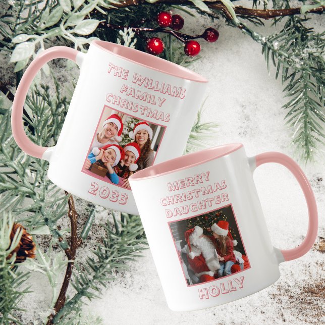 Frohe Weihnachtstochter Foto Rosa & Weiß Tasse (Front And Back)