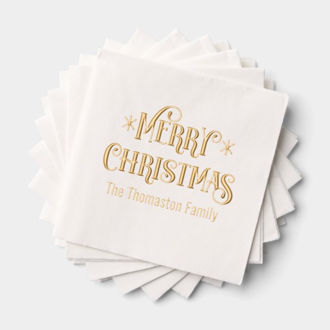 Frohe Weihnachtstypografie #11 Familienname Servietten Mit Folie (Insitu (Gestapelt))