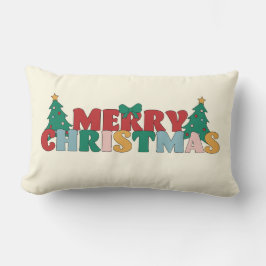 Frohe Weihnachtstypografie dekoriert Pine Tree Lendenkissen