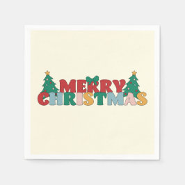 Frohe Weihnachtstypografie dekoriert Pine Tree Serviette