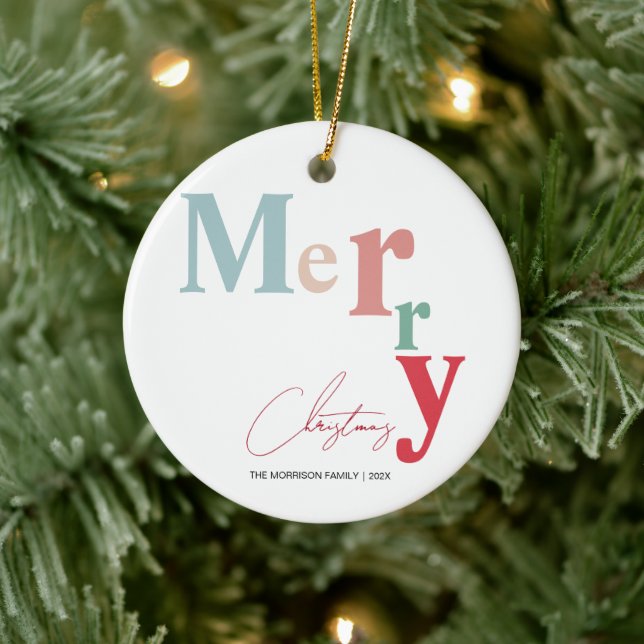 Frohe Weihnachtstypografie einfache helle Farbe Keramik Ornament (Baum)