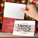 Frohe Weihnachtstypografie eingeklappt Feiertagskarte<br><div class="desc">Fröhliche Weihnachten in einem lustigen Schriftart mit Urlaubsprodukten beleuchtet die Vorderseite dieser gefalteten Weihnachtsgrüßkarten mit Ihrem Lieblings-Foto,  Gruß und Personalisierung im Inneren. PASSENDE Artikel in unserer Sammlung.</div>