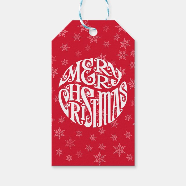 Frohe Weihnachtstypografie freudige Grüße Geschenkanhänger (Vorderseite)
