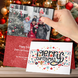 Frohe Weihnachtstypografie geflochtenes Foto Feiertagskarte