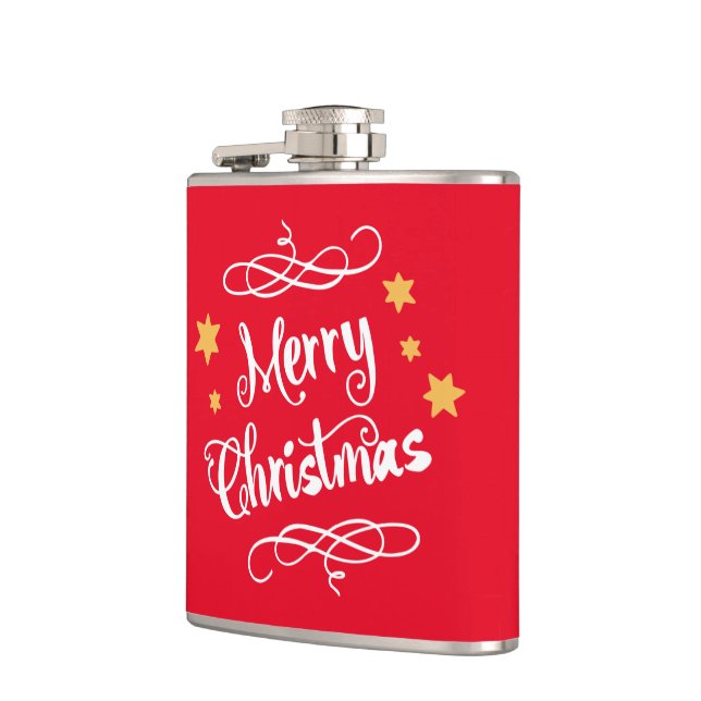 Frohe Weihnachtstypografie Light Red White Flachmann (Links)
