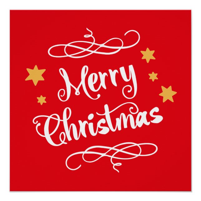 Frohe Weihnachtstypografie Light Red White Poster (Vorderseite)