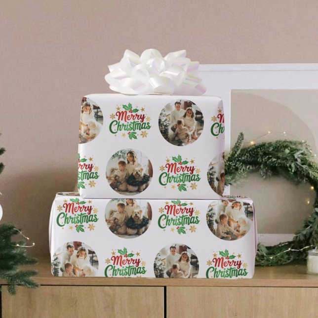 Frohe Weihnachtstypografie Modernes Foto Muster Geschenkpapier (Von Creator hochgeladen)