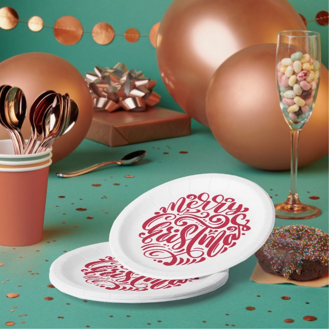 Frohe Weihnachtstypografie Pappteller (Multi)