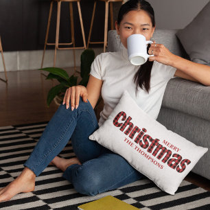 Frohe Weihnachtstypografie Personalisiert Kariert Lendenkissen