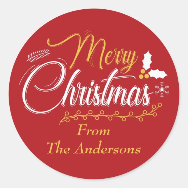 Frohe Weihnachtstypografie Personalisiert Runder Aufkleber (Vorderseite)