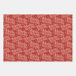 Frohe Weihnachtstypografie Red Cream Pattern Geschenkpapier Set