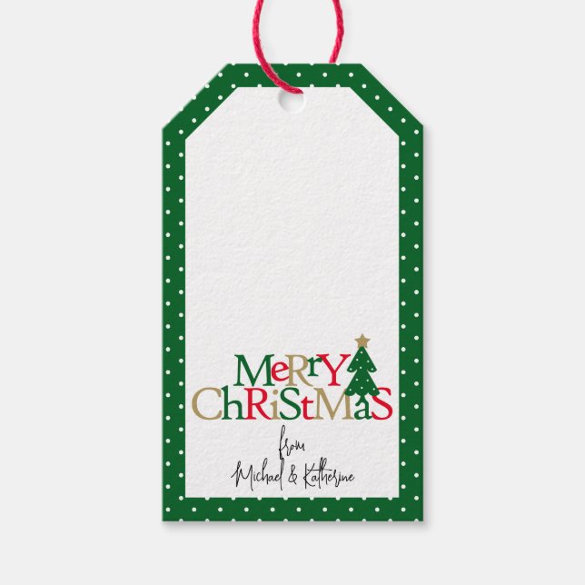 Frohe Weihnachtstypografie Red Green Gold Geschenkanhänger (Vorderseite)