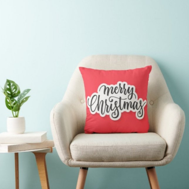 Frohe Weihnachtstypografie Red Pillow Kissen (Von Creator hochgeladen)